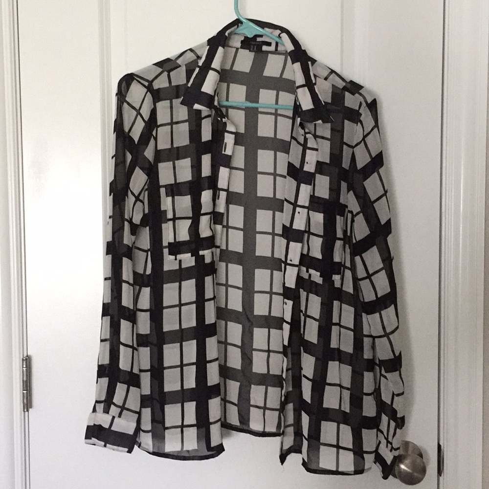 Black and white sheer button up